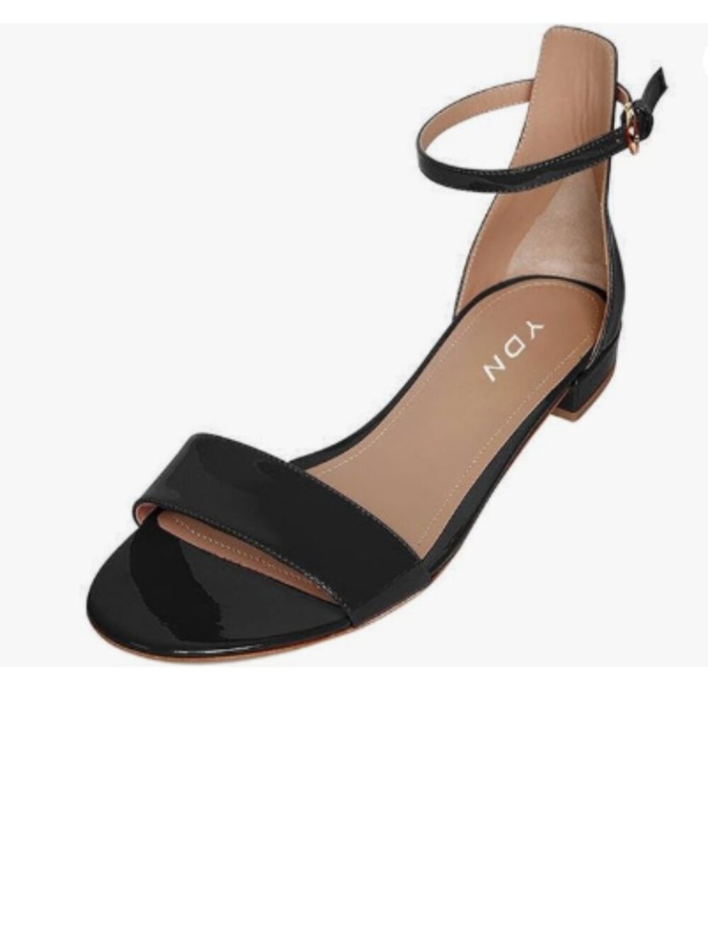YDN Black Chic Block Low Heel Sandals Open Toe Ankle Strap Patent Shoes